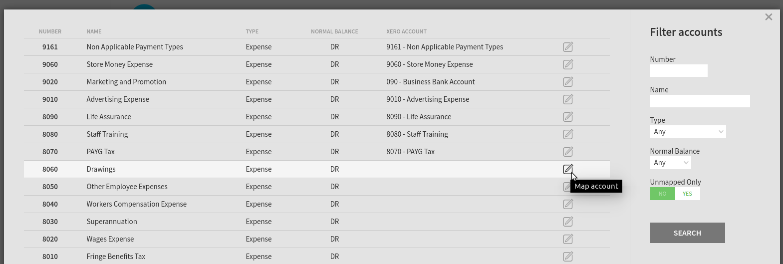 Mapping a GL account in Xero